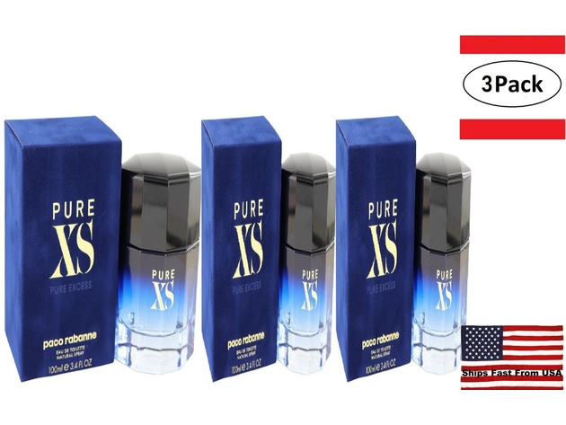 3 Pack Pure XS by Paco Rabanne Eau De Toilette Spray 3.4 oz for Men