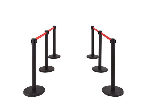 Costway 6Pcs Black Stanchion Posts Queue Pole Retractable Red Belt Crowd Control Barrier - Black and red