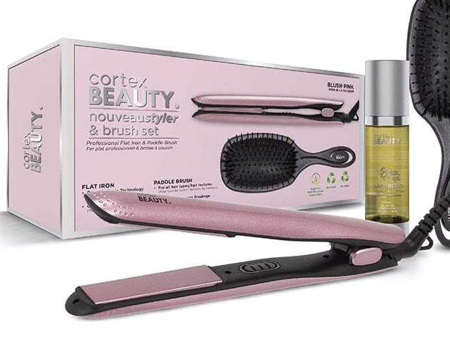 Cortex Beauty Nouveau Styler & Brush with Hair Serum Bundle (Blush Pink)