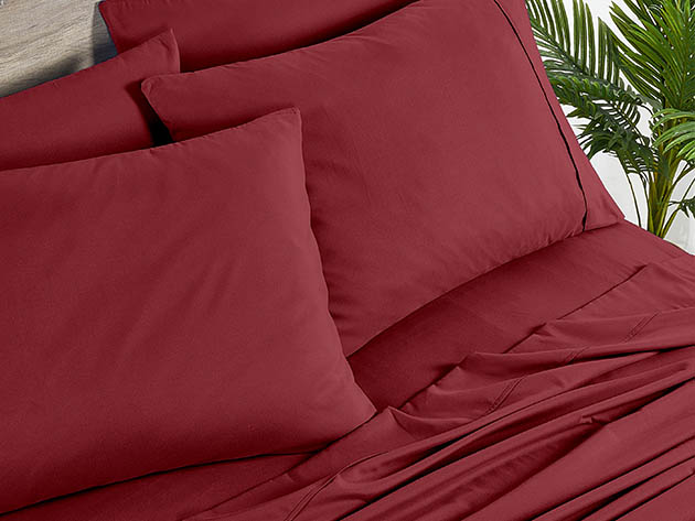 Bamboo 2000 Count 6-Piece Sheet Set with SnugGrip (Raspberry/Cal King)