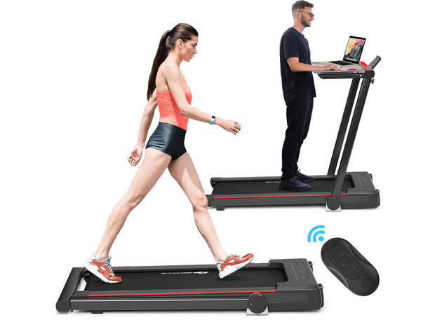 Goplus 2.25HP 3-in-1 Folding Treadmill W/Table Speaker Remote Control Home Office Black - Black