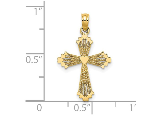 14K Yellow Gold Cross Pendant Necklace with Chain and Heart Center
