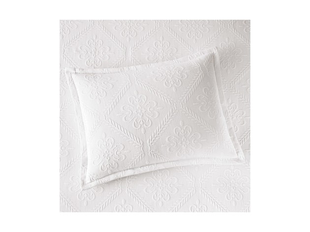 Martha Stewart Collection 100 Percent Cotton With Allover Castle Matelassé Scroll Design, Standard Sham, White