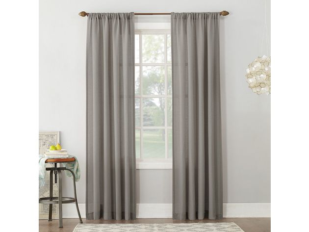 No. 918 Amalfi Linen Blend Textured Sheer Rod Pocket Single Curtain Panel, 54 Inches x 95 Inches, Gray