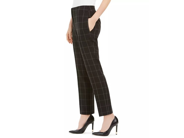 Kasper Women's Windowpane-Plaid Pants Black Size 6