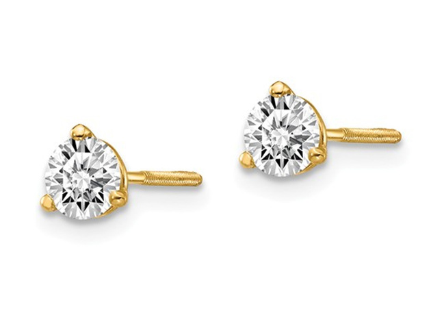 1/2 Carat (ctw VS2-SI1, D-E-F) Lab Grown Diamond Solitaire Stud Earrings in 14K Yellow Gold with Screwbacks