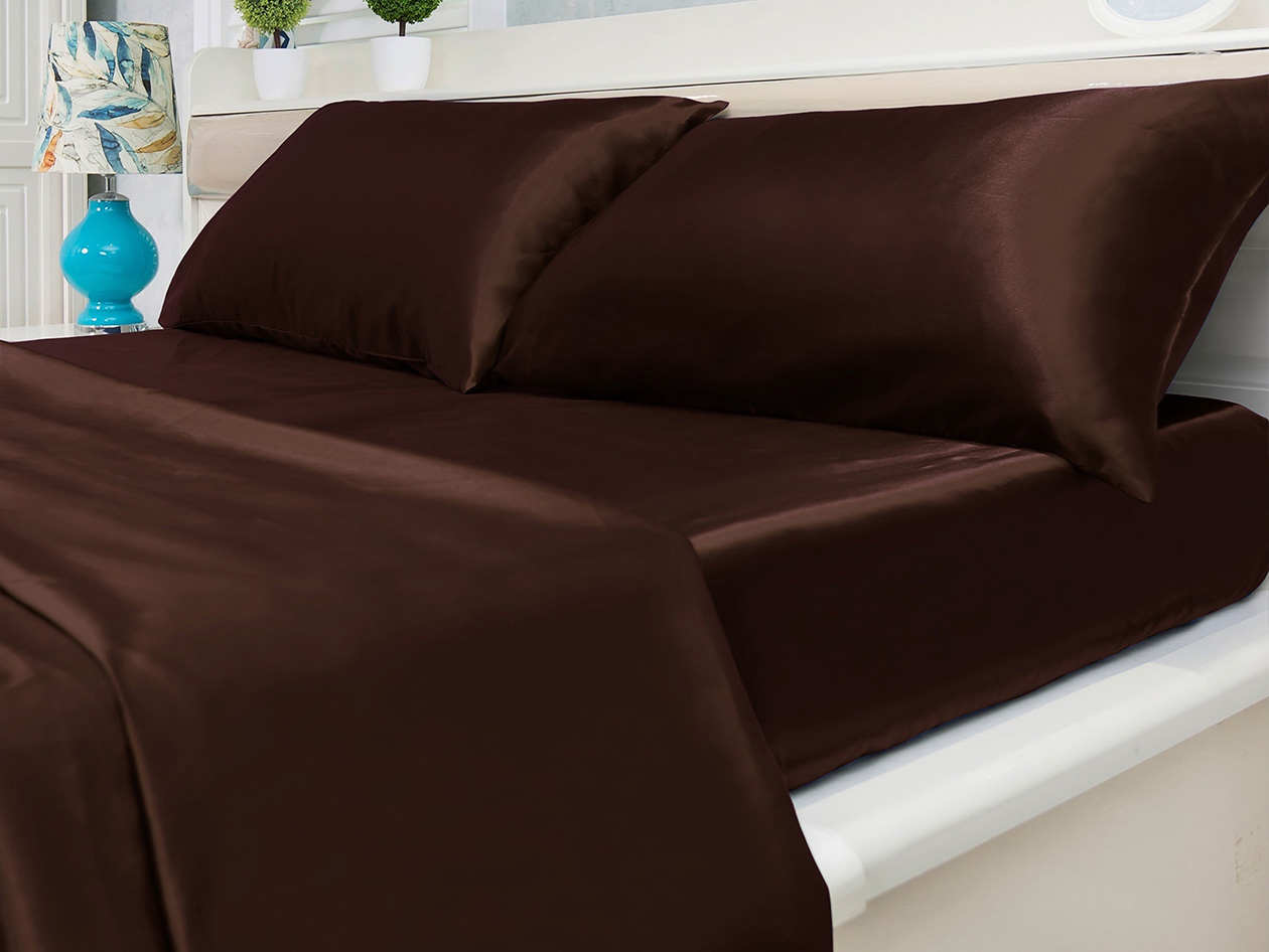 Silky-Soft Satin 4-Piece Sheet Set (Chocolate/Queen)