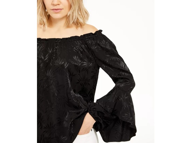 Michael Kors Women's Embroidered Off-The-Shoulder Peasant Top Green Size X-Small