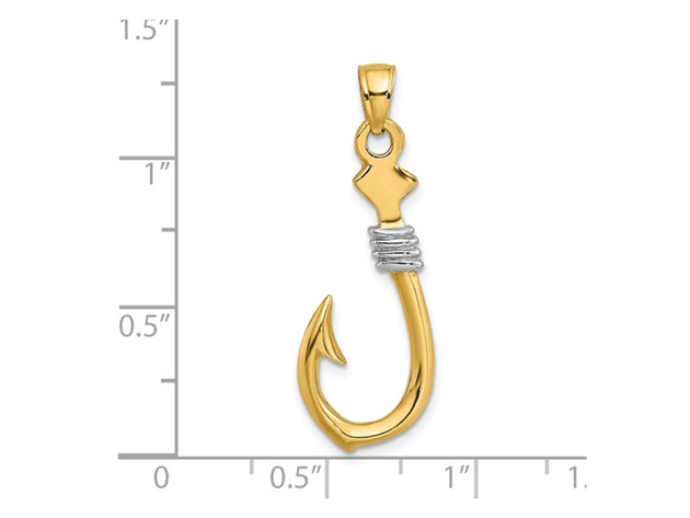14K Yellow Gold Fish Hook With Rope Charm Pendant Necklace with Chain
