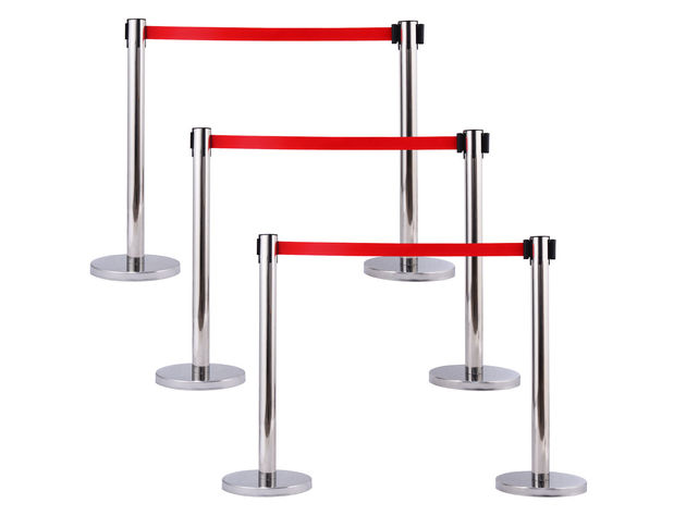 12PCS Stanchion Posts Set Queue Pole 6 Red Velvet Rope Crowd Control Barrier 