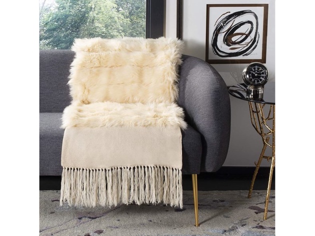 Safavieh THR750C-2080 Acrylic Alexi Faux Fur Bed Runner Throw Blanket - Cream (Like New, No Retail Box)