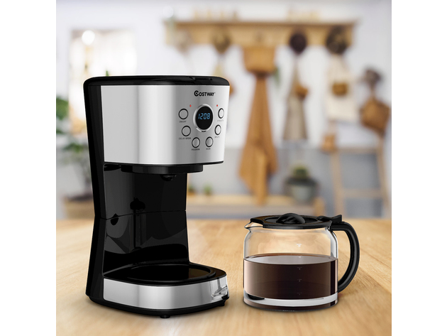 Costway 12-Cup Programmable Coffee Maker Brew Machine LCD Display w/ 1.8L Glass Carafe - Black