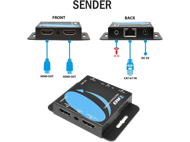 OREI 165-Feet HDMI Over CAT5e/CAT6 Extender with Power Over Cable with IR (EX-165C)