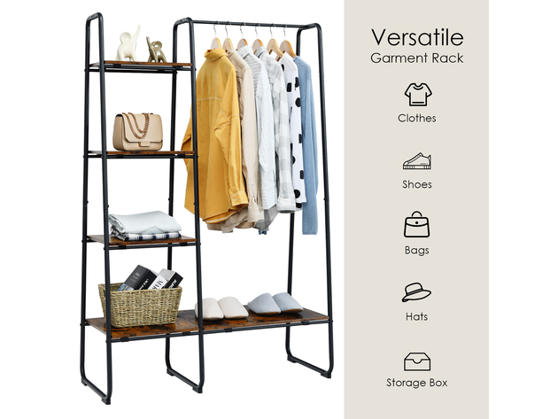 Costway Metal Garment Rack Free Standing Closet Organizer w/5 Shelves Hanging Bar Black