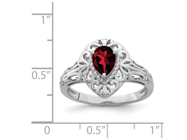 3/4 Carat (ctw) Teardrop Garnet Ring in Sterling Silver - 8