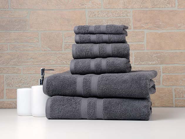 6-Piece Bibb Home 100% Egyptian Cotton Towel Set (Charcoal)