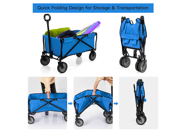 Costway Collapsible Outdoor Utility Wagon Folding Garden Tool Cart - Blue