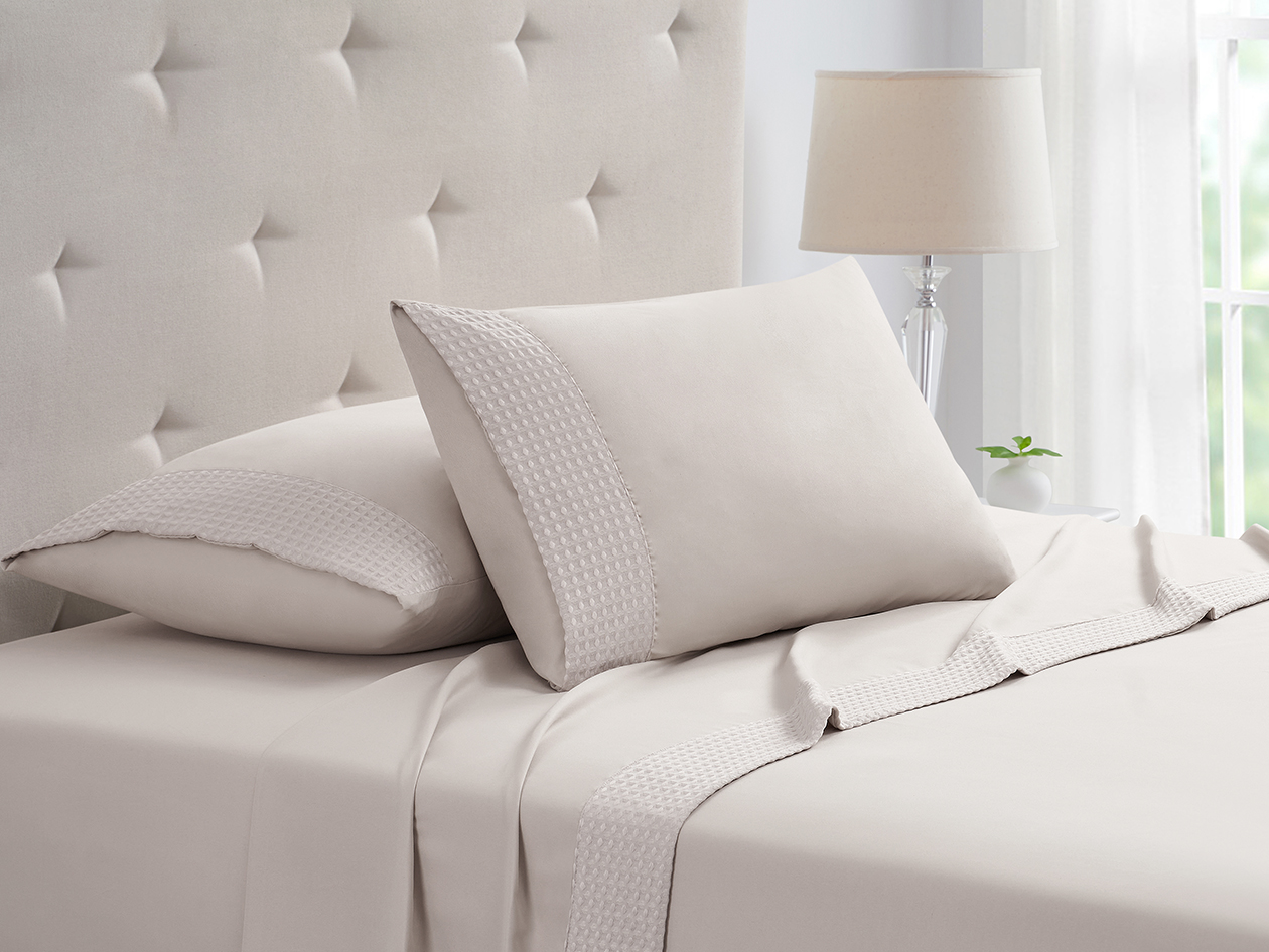 4-Piece Bamboo Blend Waffle Hem Sheet Set (Ivory/Twin)