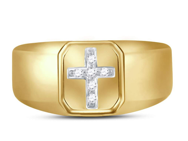 Mens Diamond Cross Ring 1/20 Carat (ctw) in 10K Yellow Gold - 12