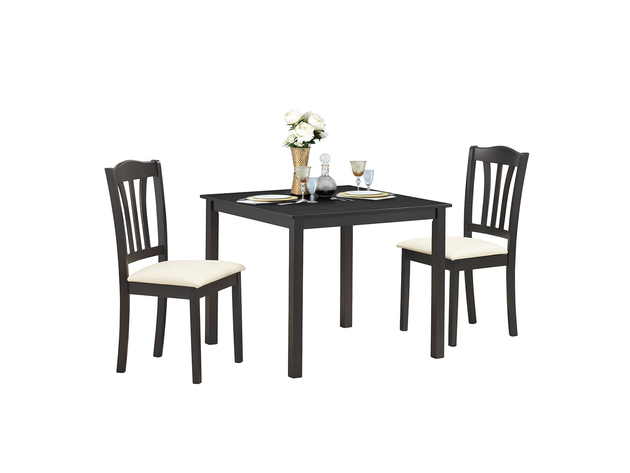 Costway 3 Piece Dining Set Square Dinning Pub Table w/ 2 Solid Wooden Chairs Padded Seat - Coffee + Beige 