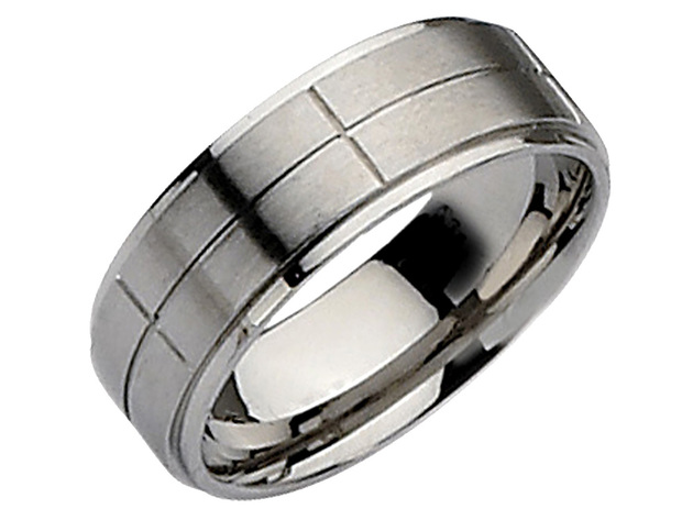 Mens Chisel 8mm Satin Stainless Steel Comfort Fit Grooved Brushed Wedding Band - 12.5
