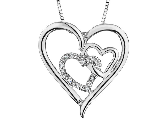 Triple Heart Pendant Necklace with Diamond Accents in Sterling Silver with Chain