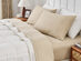 Kathy Ireland 4 Piece Heathered Jersey Knit Cotton Sheet Set (King/Oatmeal)