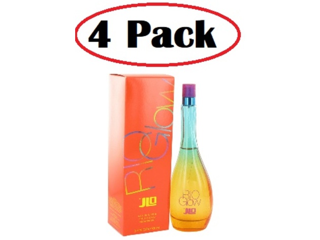 4 Pack of Rio Glow by Jennifer Lopez Eau De Toilette Spray 3.4 oz