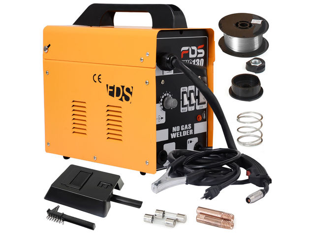 MIG 130 Welder Flux Core Wire Automatic Feed Welding Machine w/ Free Mask Yellow