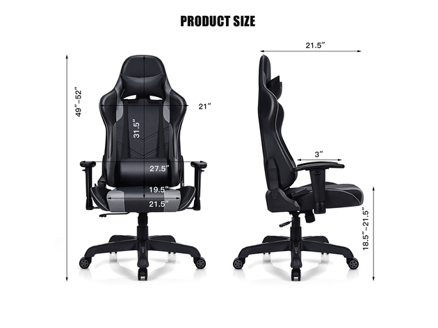 Costway Massage Gaming Chair Racing Office Computer Recliner with Lumbar Support - Black+Grey