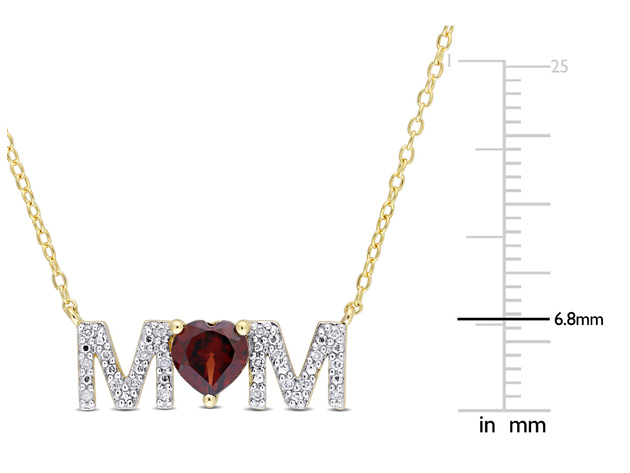4/5 Carat (ctw) Garnet MOM Pendant Necklace in Yellow Plated Silver with Chain