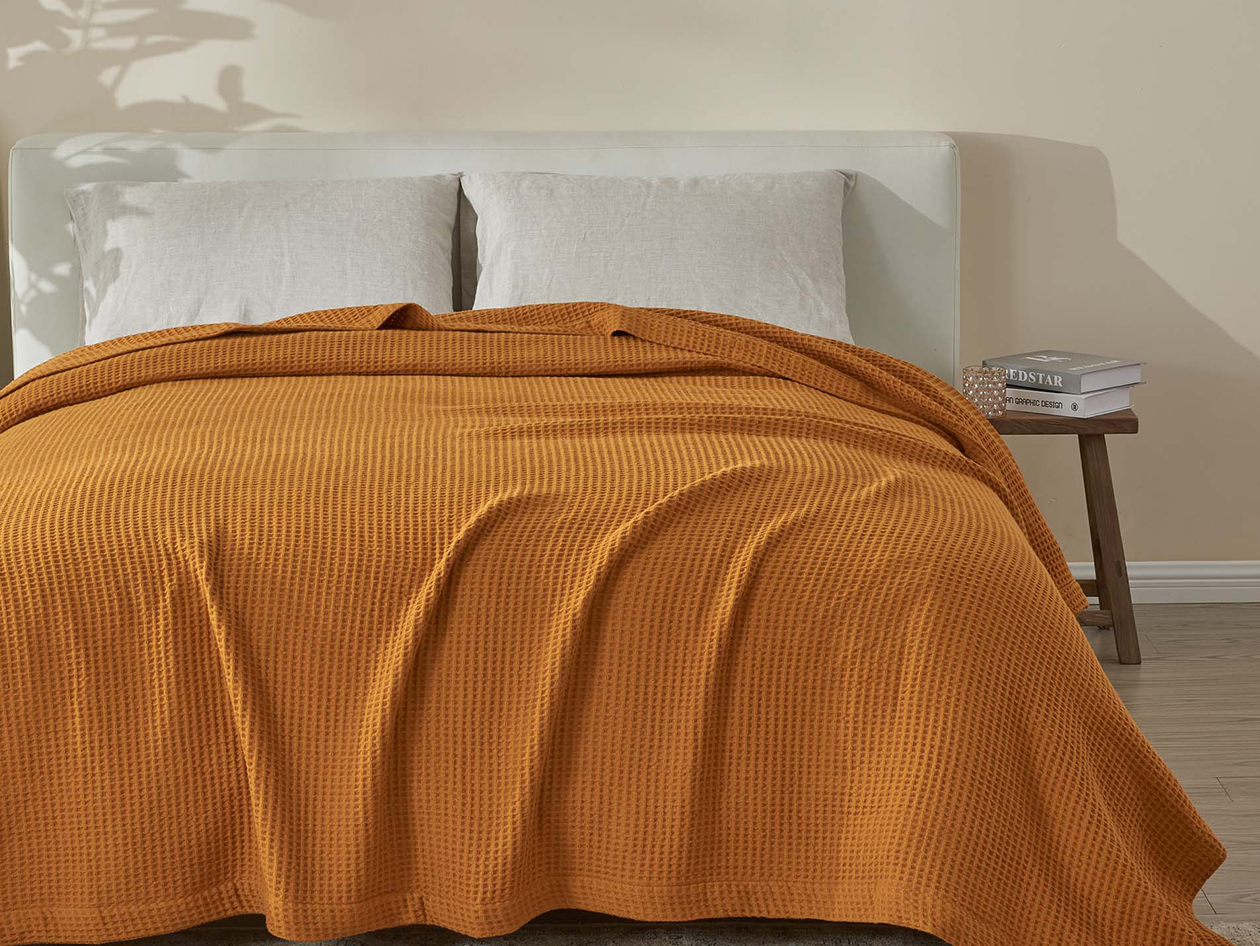 Vintage Cotton Waffle Blanket (King/Bronze)