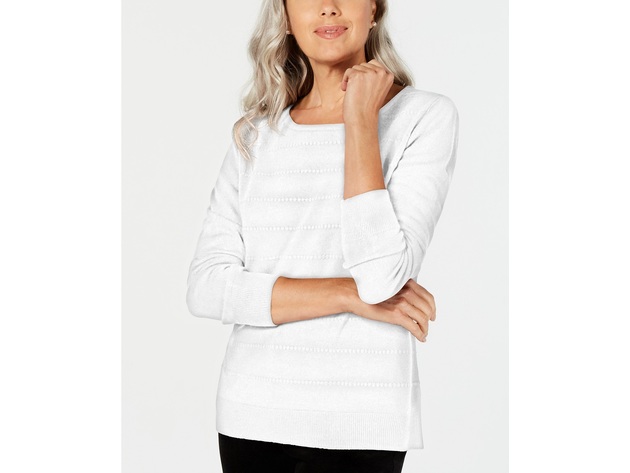 Karen Scott Womens Textured Stripe Sweater White Size X Large