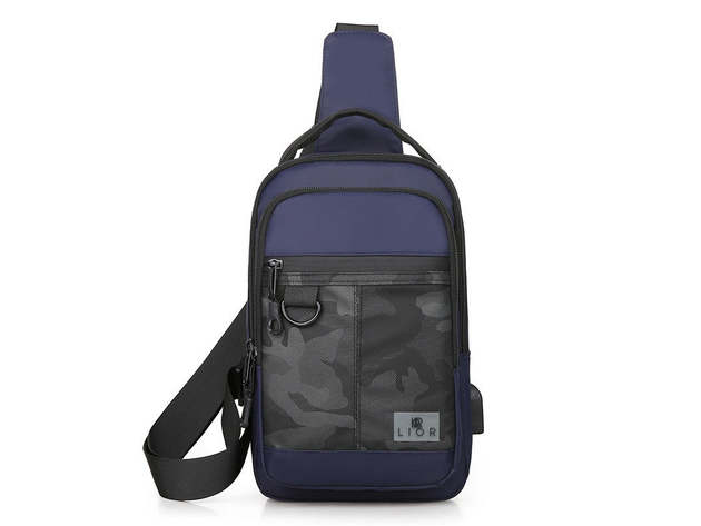 Lior Crossbody Camouflage Shoulder Chest Bags with USB Charger Port (Blue)