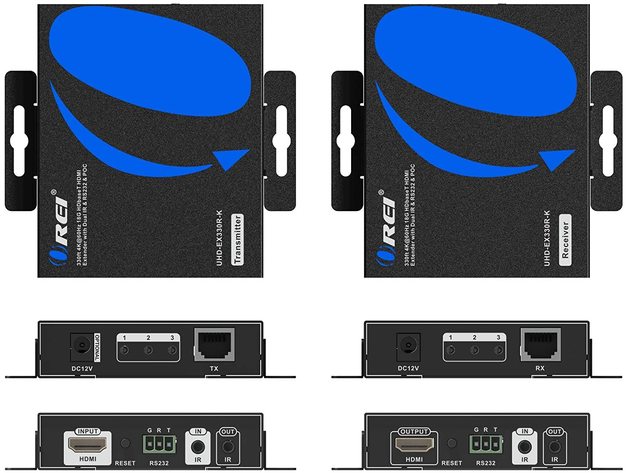 OREI UltraHD HDMI Extender 18G HDBaseT Over Single CAT5e/CAT6 Cable 4K @ 60Hz With Dual IR Remote - Up to 330 Ft - Power Over Cable - RS-232 - Zero Latency