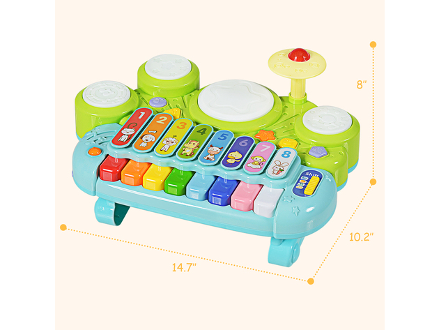 Costway 3 in 1 Musical Instruments Electronic Piano Xylophone Drum Set Learning Toys