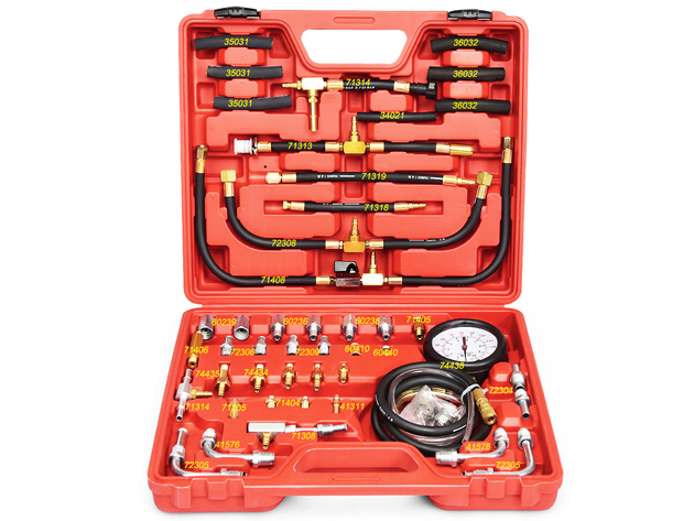Costway TU-443 Fuel Injection Pressure Tester Gauge Tool Kit 0-140 PSI with Dual Scale - as pic