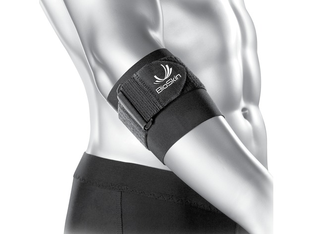 Bio Skin Braces Q-Brace Tennis Elbow Band With Pain Relief Silicone Pad, Small Size: 9-10 Inches, Black