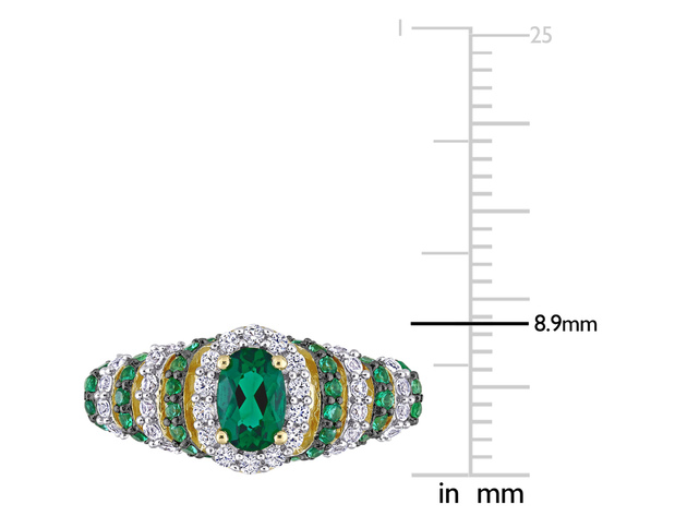 1.20 Carat (ctw) Lab Created Emerald & Created White Sapphire Ring in Yellow Plated Sterling Silver - 8
