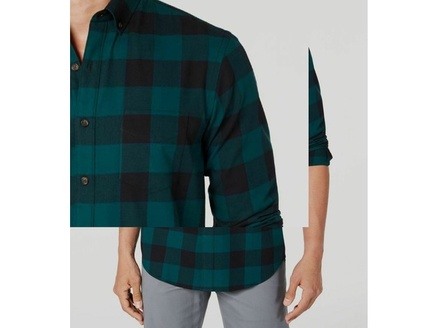 Club Room Men's Classic-Fit Check Long-Sleeve Flannel Green Size Small