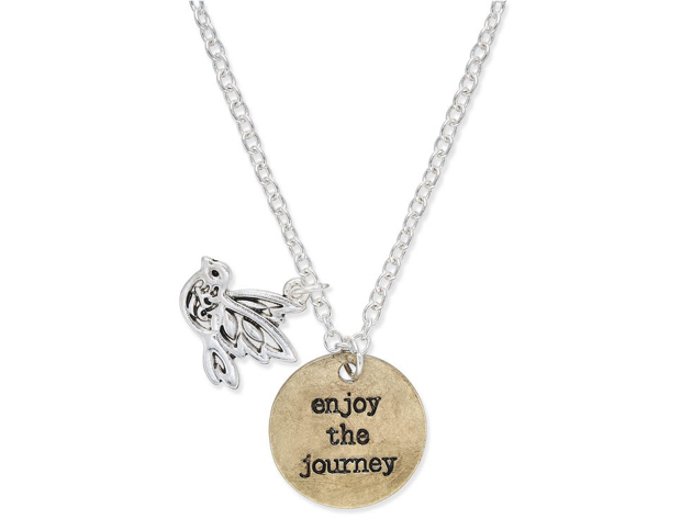 Inspired Life Two-Tone "Enjoy the Journey" Disc and Bird Charm Pendant Necklace