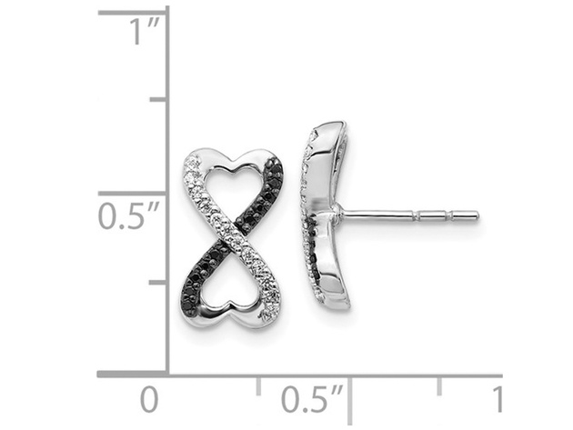 1/8 Carat (ctw) Black & White Diamond Infinity Heart Earrings in 14K White Gold