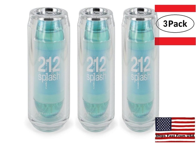 3 Pack 212 Splash by Carolina Herrera Eau De Toilette Spray (Blue) 2 oz for Women