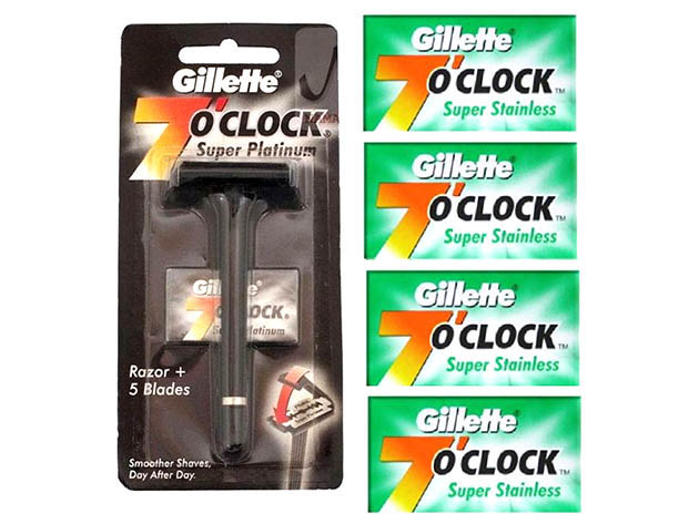 Gillette 7 O'Clock Super Platinum Safety Razor + Permasharp Refill Blades Set (10-Pack of 10 ct. Refill Blades)