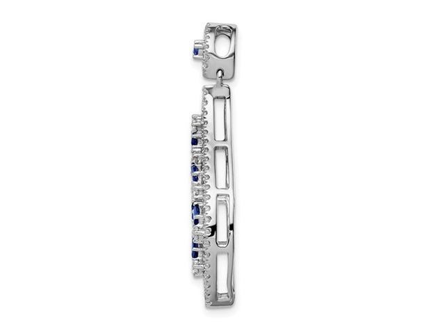 2/5 Carat (ctw) Blue Sapphire Baguette Pendant Necklace with Diamonds 3/5  Carat (ctw) in 14K White Gold with Chain