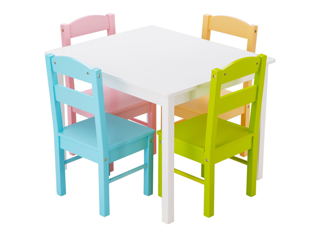 Costway 5 Piece Kids Wood Table Chair Set Activity Toddler Playroom Furniture Colorful - White, Pink, Blue, Green, Yellow