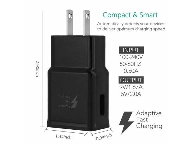 Adaptive Fast Charging (AFC) Wall Adapter for Samsung Galaxy,LG,Motorola,HTC,Huawei with Micro USB - Black