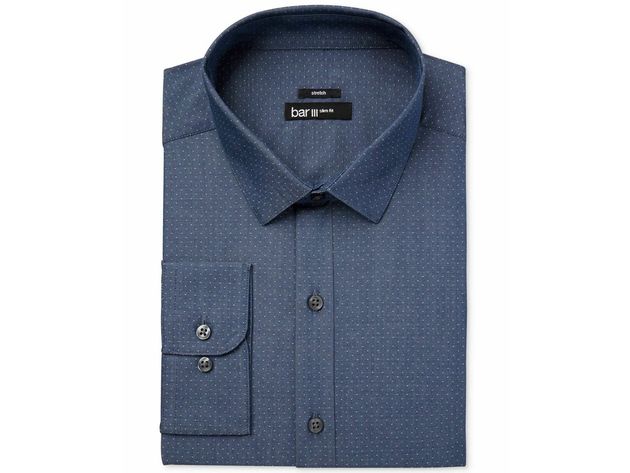 Bar III Men's Slim-Fit Stretch Dress Shirt Blue Size 17-34-35