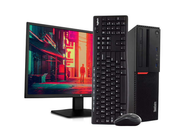 Lenovo ThinkCentre M900 PC Desktop Computer - Intel i5-6500 3.20GHz, 16GB RAM, 1TB HDD, Windows 10 Pro, New 23.6" FHD V7 LED Monitor, Wireless Keyboard & Mouse, New 16GB Flash Drive, Wi-Fi (Renewed)