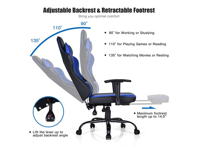 Costway Gaming Chair Racing High Back Office Chair w/ Footrest - Blue